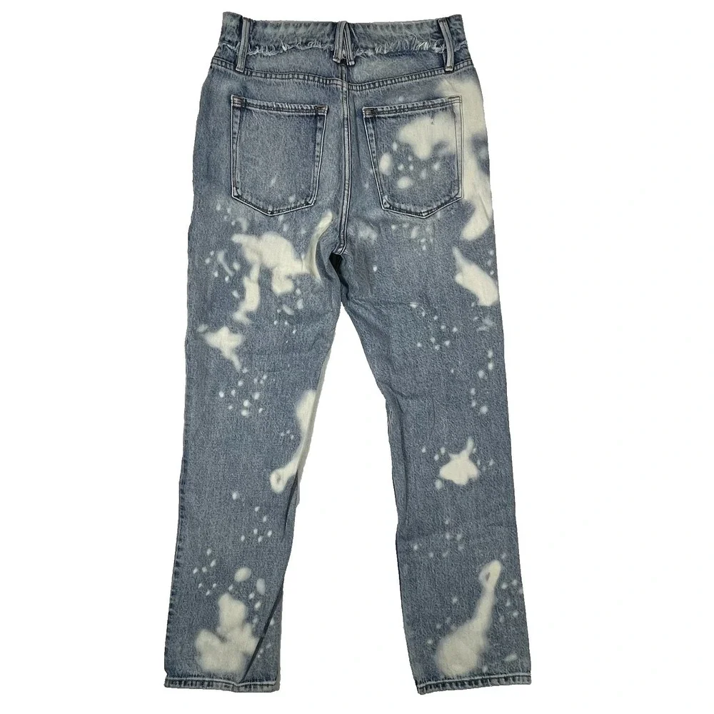 Good American Straight Leg Jeans Womens 6 Fits 28x29 Distressed‎ Bleach Splatter